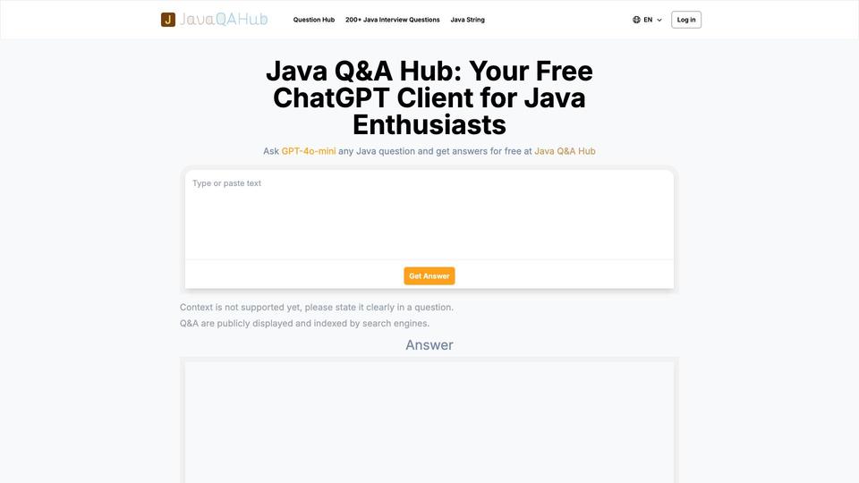 Free Java Q&A Hub AI Tool image