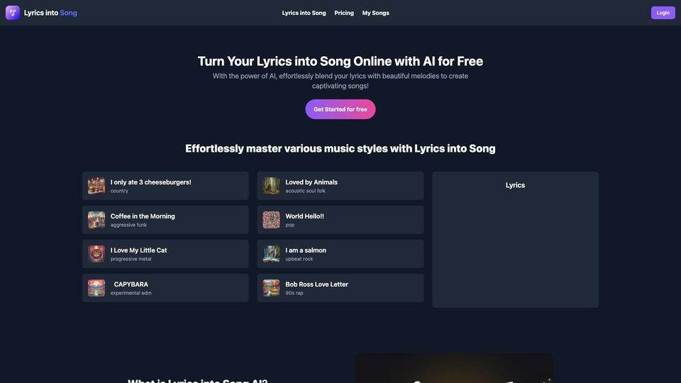 Free Lyrics into Song AI AI Tool image