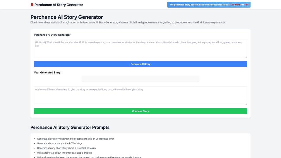 Free Perchance AI Story AI Tool image